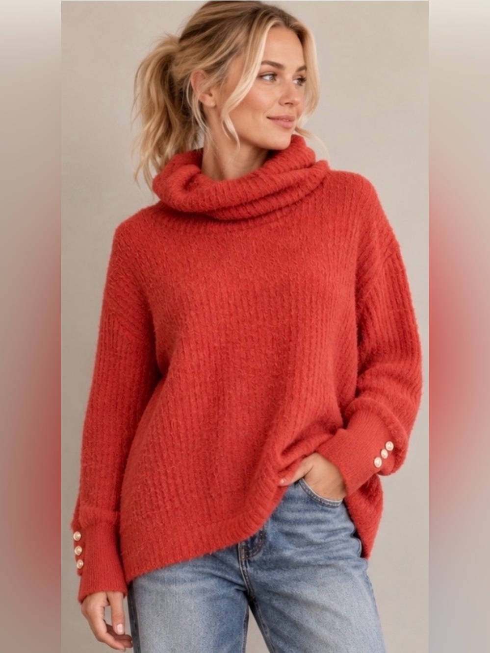 NWT - Dolcezza Cinnamon Knit Cowl Neck Sweater
